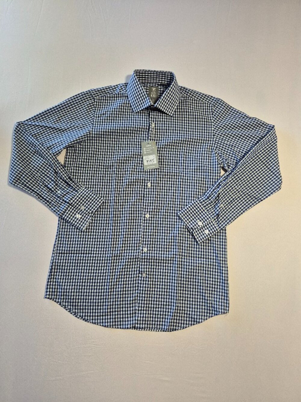 NWT Stacy Adams Mens Shirt Size 15 1/2 M 34/35 Navy Gingham Check Long Sleeve